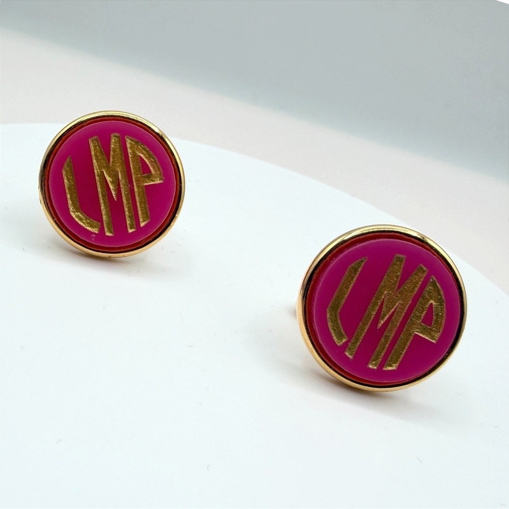 Vintage Y2K Gold Tone Pink Enamel Monogram Cufflinks LMP Initial‎ Men's Jewelry